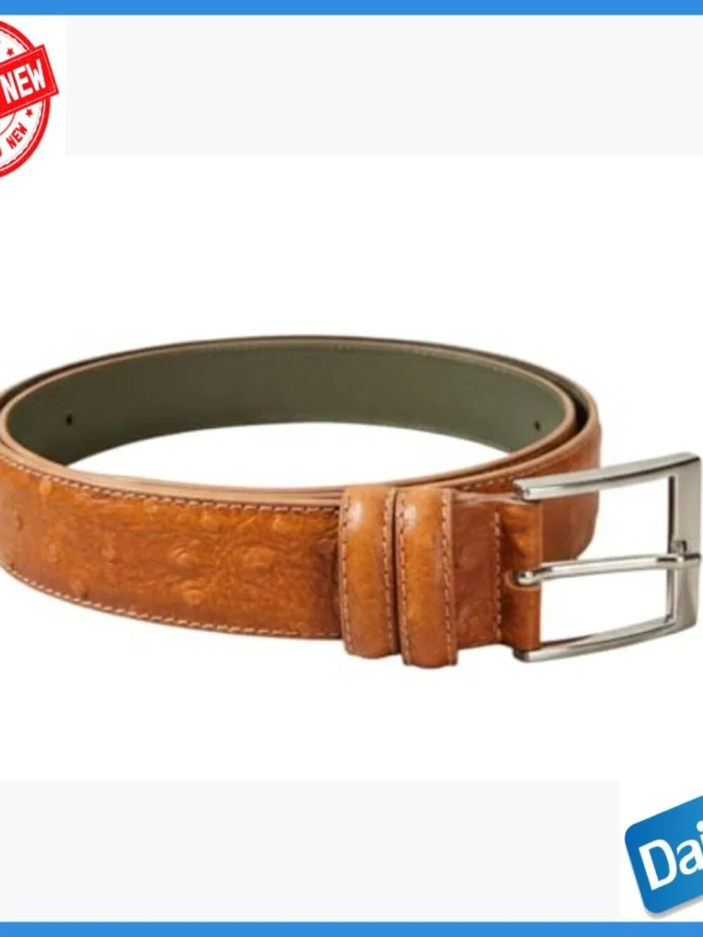Men's Italian Leather Embossed Ostrich Dress Belt Silver Buckle Size 34